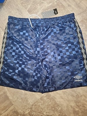 New Vintage Style Umbro Soccer Logo Checkered Athletic Shorts Navy Black Men s M