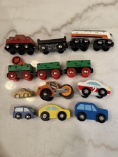 Lot of 12 Wooden Cars  Toy Train Cars Magnetic Connectors Brio Melissa  Doug