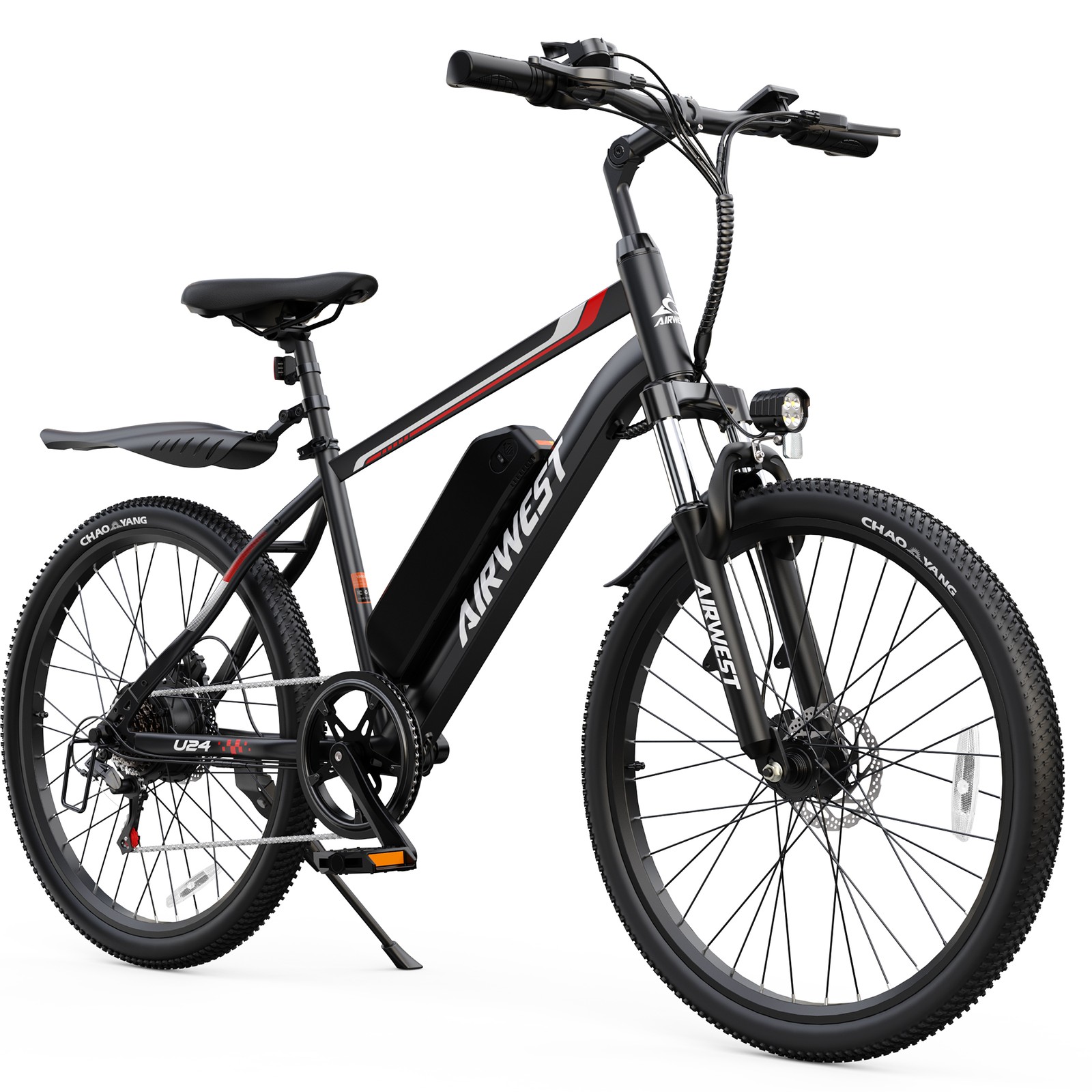 AIRWEST 24 Inch 500W Electric Mountain Bike 36V 7.8Ah 20MPH with LED Display