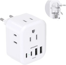 European Travel Plug Adapter Foldable 4 Outlets 4 USB Ports US to EU Type C