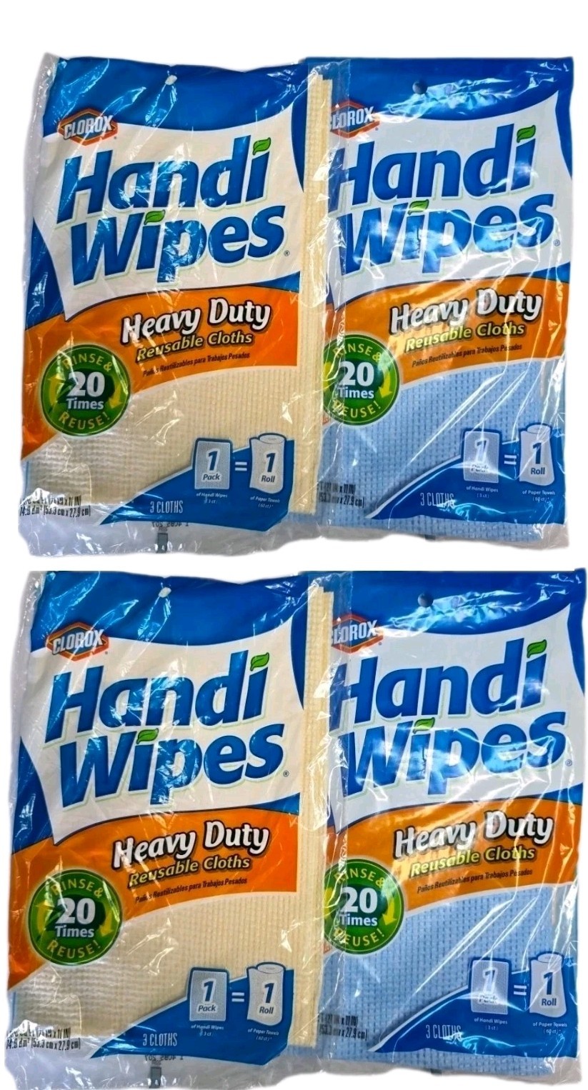 ClOROX HEAVY DUTY HANDI CLEANING 2 BEIGE 2 BLUE WIPES REUSABLE  4 Pks-12 WIPES