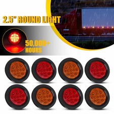 2.5inch Amber+Red LED Truck Car Trailer Tail Turn Stop Set Light+Grommet Brake