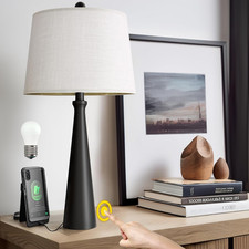 Dimmable Touch Control 25.75" Modern Black Table Lamp with Shade, Bulb Included