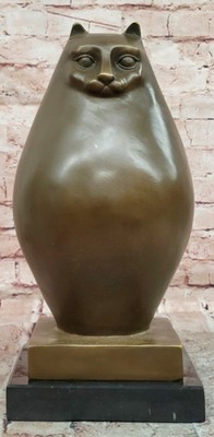 Botero Modern Abstract Cat Bronze Sculpture with Minimalist Form