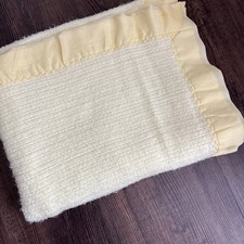 Vintage Waffle Weave Baby Crib Blanket Satin Trim YELLOW 46  x30  