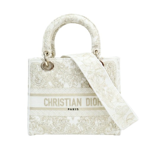DIOR Lady D-Lite Shoulder Handbag Canvas White M0565OESV