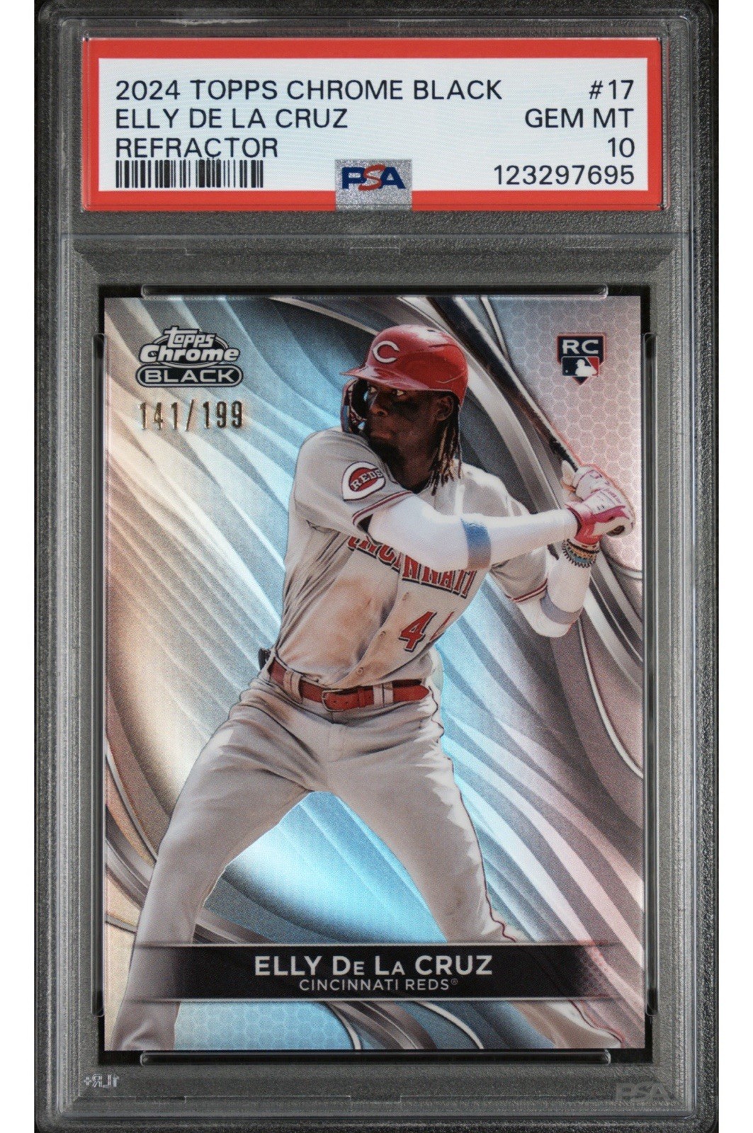 2024 Topps Chrome Black - Elly De La Cruz #17 Refractor /199🔥RC🔥PSA 10!