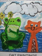 GAT Original Painting IMPRESSIONISM  4x4 Inch Whimsical Animals Frog Orange Cat 