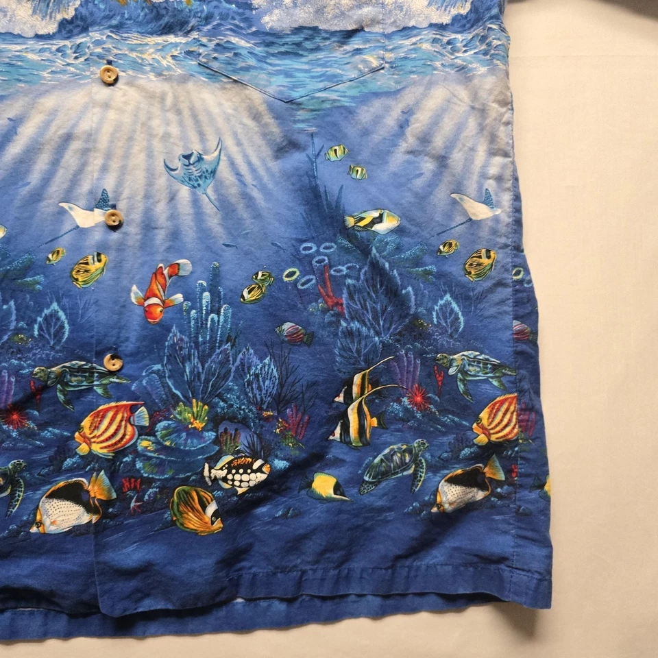 Camisa Aloha Hawaiana De Colección Moda Jade XL Azul Océano Estampado de Peces Hawaii Foto 4 de 4