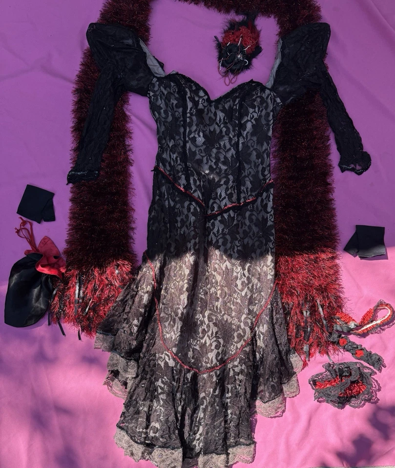 Vintage New Leaf By Samir Lace Saloon Girl Dress W/ Access Cosplay Costume Black - Image 2 of 4