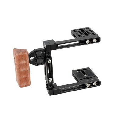 CAMVATE Dual-use Adjustable Cage With Wooden Handgrip For Canon / Nikon / Sony