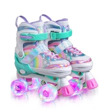 Rainbow Unicorn Adjustable Roller Skates for Kids with Light up Wheels for Girls