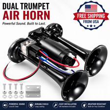 12v 150db Super Loud Train Electric Air Horn Kit Dual Trumpets For Pickup Truck
