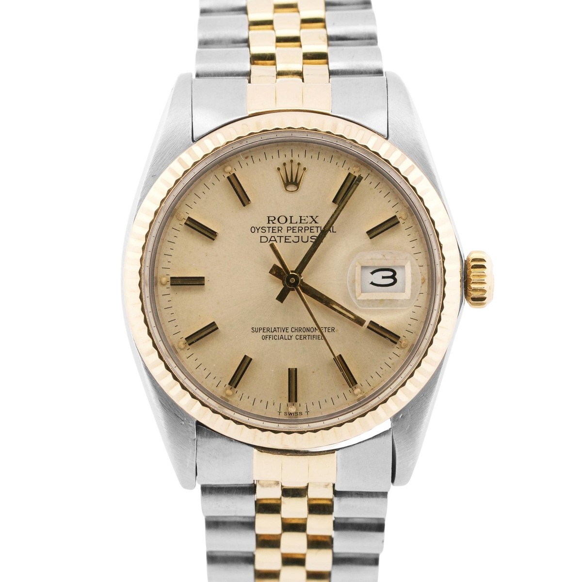 VINTAGE 1982 Rolex DateJust 36mm PATINA SILVER 18K Gold Steel