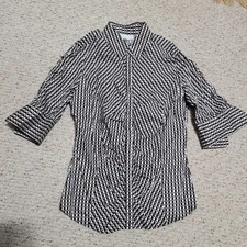 Vtg 00s Black & White Geometric Button Down Cotton 80s Style Women's Size M