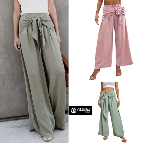 Pantaloni Donna Larghi Leggeri Nodo Davanti S-XL - Woman Wide Trousers  TRA023 | eBay