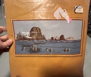 1977 HTF SUNSET Kit "Water's Edge" -Colored Fabric-Netting & Basic Stitches-READ