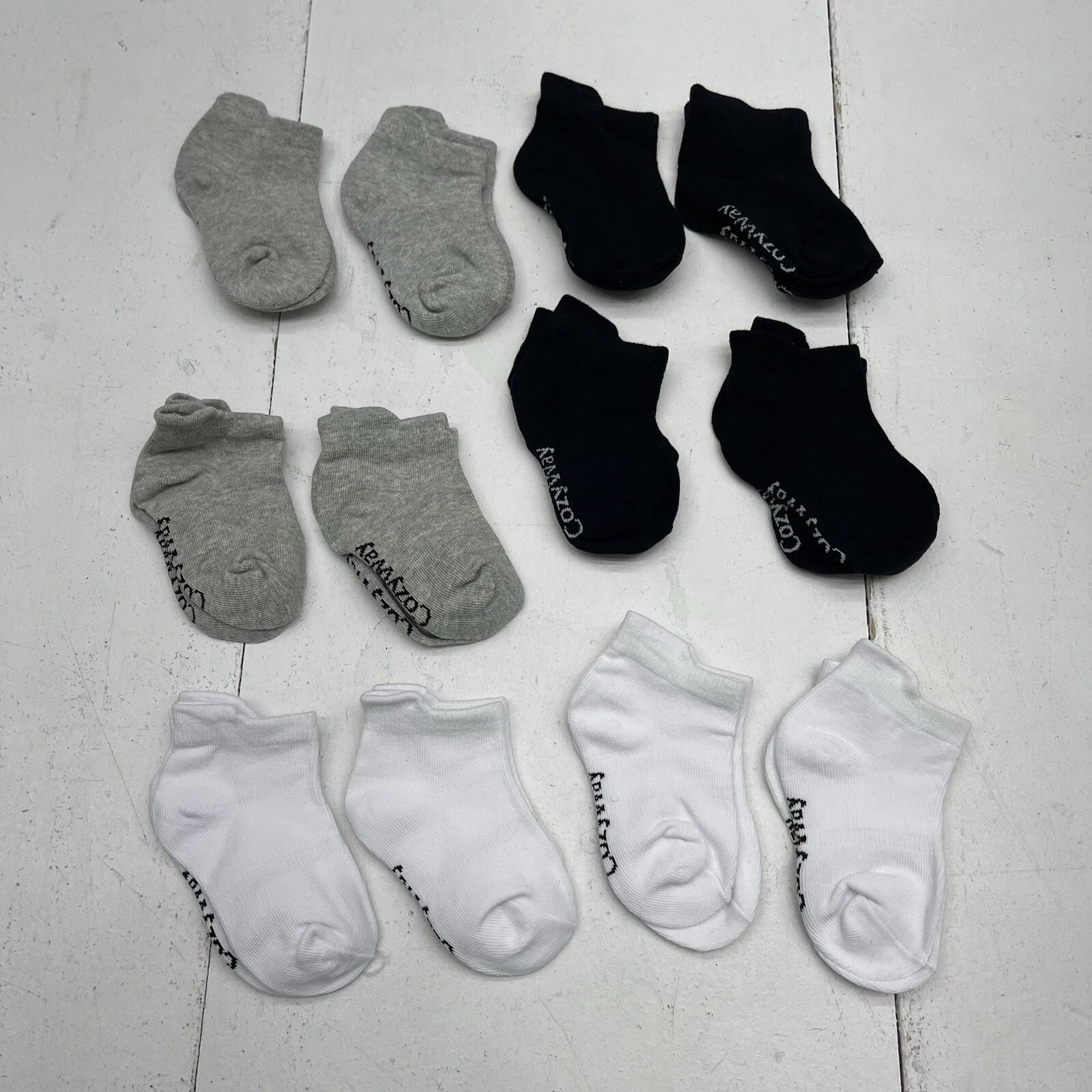 Cozy Way Black Gray White 12 Pack Ankle Tab Grip Socks Infant Size 1-3 New