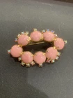vtg pink milk glass prong set brooch