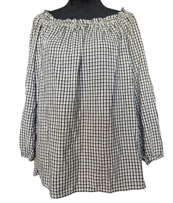 NWT St. John s Bay Women s Neutral Gingham Off  The Shoulder Blouse Size 1X