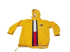 TOMMY HILFIGER Spell Out Flag Patch Center Zipper Striped Jacket Small Y2K