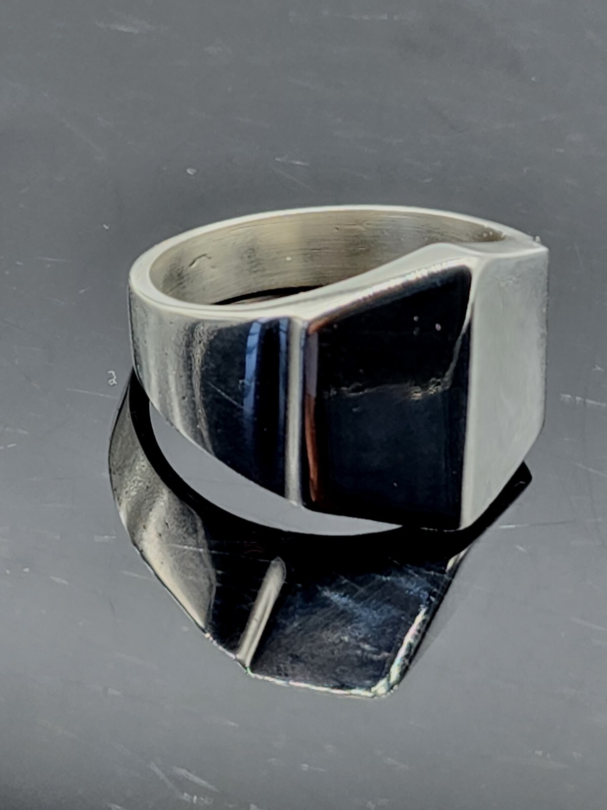 Vtg Solid Sterling Silver Beveled Angled Ring Han… - image 8