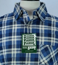Vintage Men's Sears Blue  White Sanforized Flannel Shirt Size M 15-15 1/2 NWT