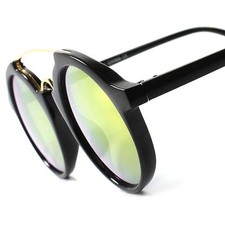 Hip Vintage Retro Yellow Color Mirror Lens Mens Womens Circle Round Sunglasses