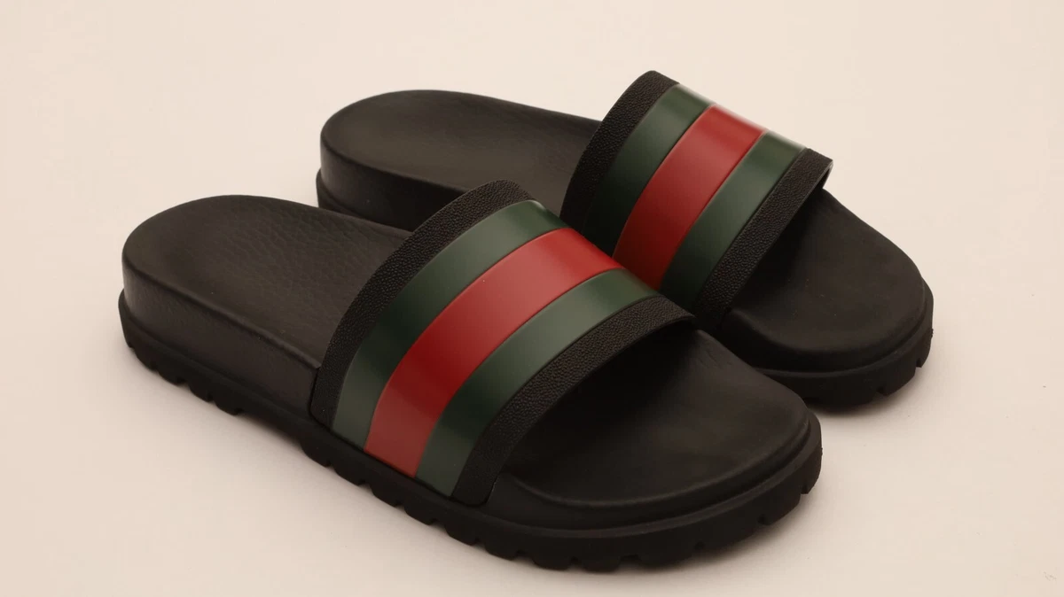 Gucci Men's Pursuit Trek Web Rubber Slide in Black, Size UK 6 | End Clothing