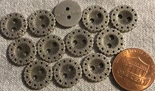12 Small Silver Tone Intricate Sew-through Metal Buttons 1/2" 13MM Lot # 2663