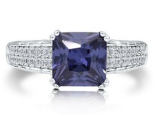 Sterling Silver Princess Blue Cubic Zirconia Solitaire Ring
