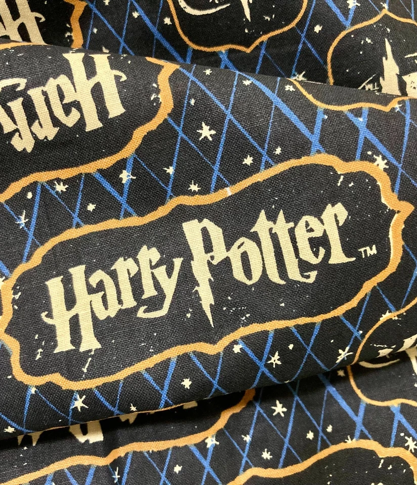 3/4 Yards - 35" x 45" Harry Potter HP Logo 100% Cotton Fabric RARE Blue Black - Image 4 of 4