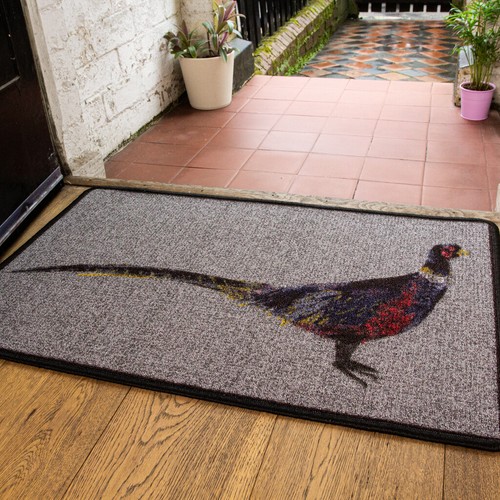 Grey Pheasant Doormat Mat Washable Non Slip Easy Clean Farm Yard