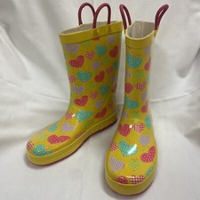 Size 1 Western Chief Flutter Hearts Yellow Rain Boots Little Girls