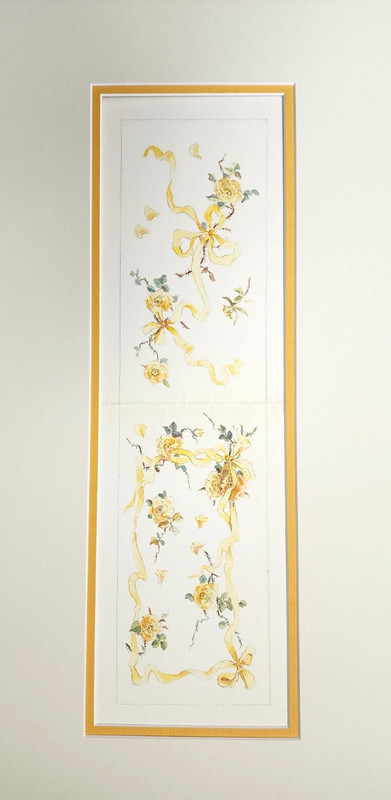 Antique Watercolor, signed in the image L.C., Floral Design