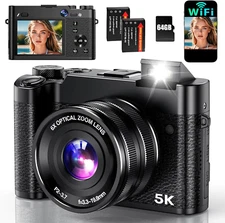 5K Digital Camera, 64MP Cameras for Photography with 6X Optical Zoom & Autofocus