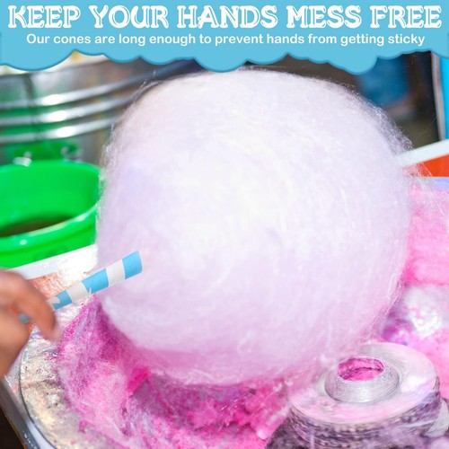 Cotton Candy Cones Striped White Cotton Candy Sticks Paper Cotton Candy Floss... - Picture 5 of 7
