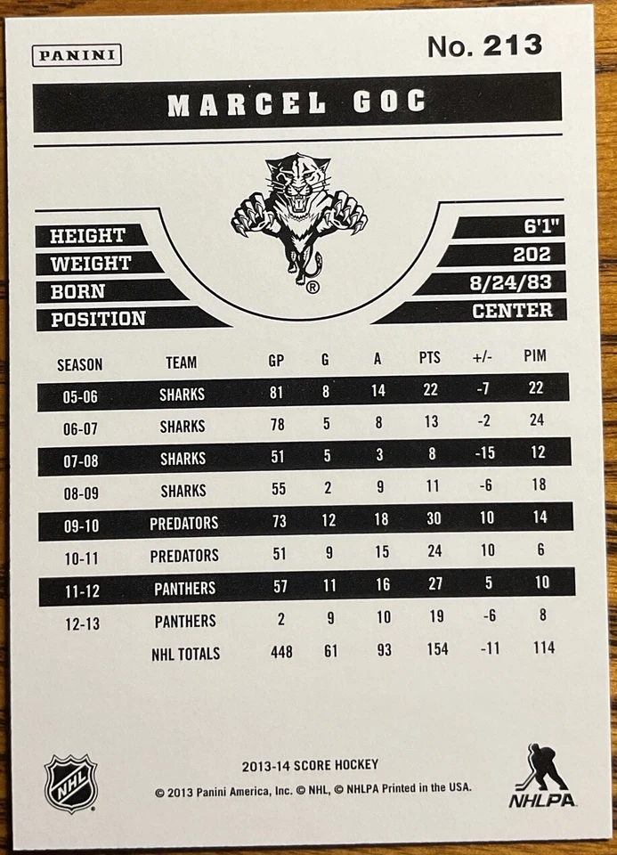 2013-14 Score Gold Marcel Goc #213 Florida Panthers - Image 2 of 2