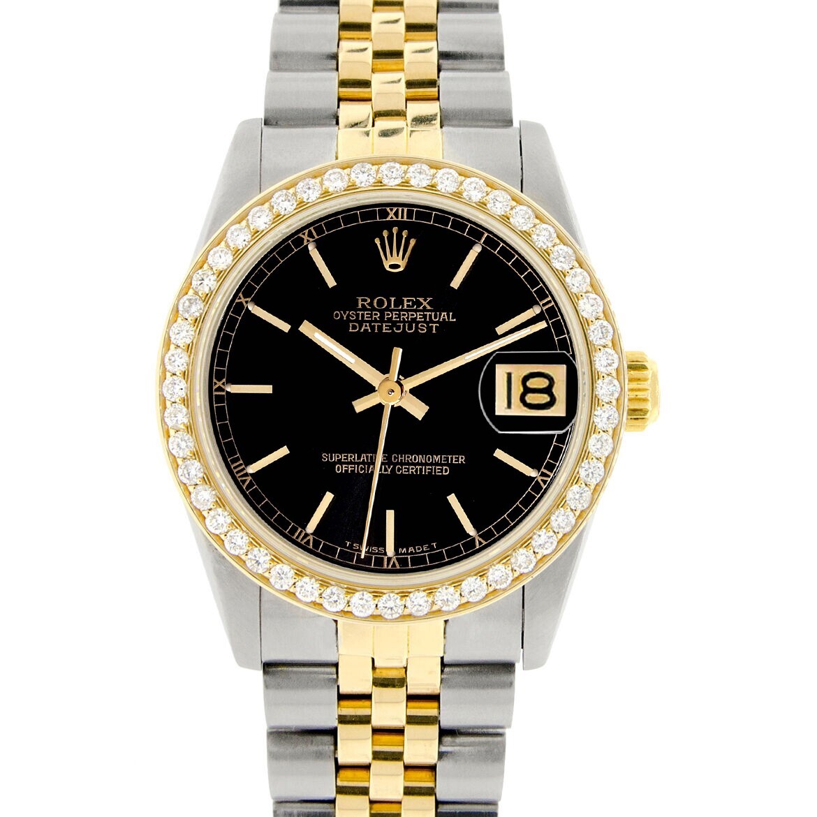 Rolex Datejust 2-tone 31mm 68273 Black Track Watch With 0.95ct