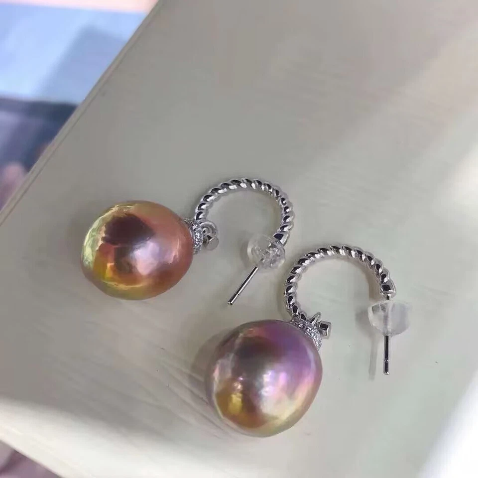 gorgeous pair of 10-11mm south sea baroque lavender pearl dangle earring 925s(t) - Image 3 of 3