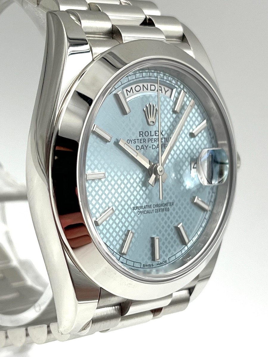 Rolex Day-Date 40mm Ice Blue Motif Dial Platinum 228206 Pre