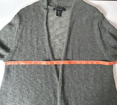 Tahari Leinenmischung Strickjacke Gr. L hellolivgrün vorne offen küstenneutral - Bild 6 von 8