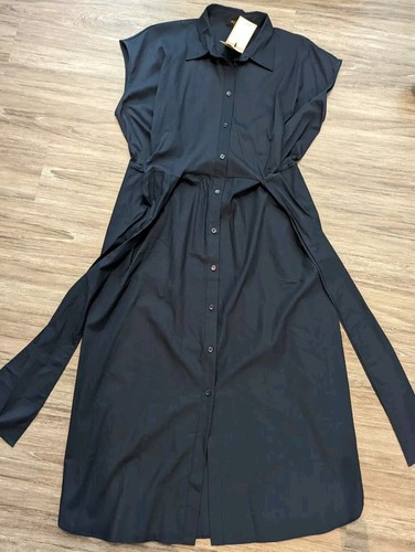 Massimo Dutti Midi Navy Blue Poplin Shirt Dress W/ Tie Knott Full Button Size XS - Picture 14 of 20
