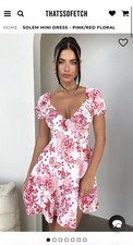 THATSSOFETCH Pink Red Floral Solem Mini Dress Puff Sleeve Sweetheart Neck US 10