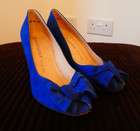 💜 Boutique  Peter Kaiser Blue Suede Leather Bow Detailed Court Shoes UK 5.5 38