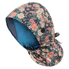 Satin Lined Scrub Cap Women Ponytail Surgical Hat with Buttons Nurse Cap