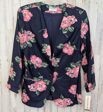 Alfred Dunner Floral Blazer 12 Navy Pink Cottagecore Dressy Casual Office Jacket