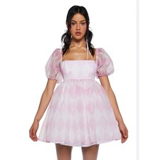 Sugar Thrillz by Dolls Kill pink and white for flare puff sleeve dress medium