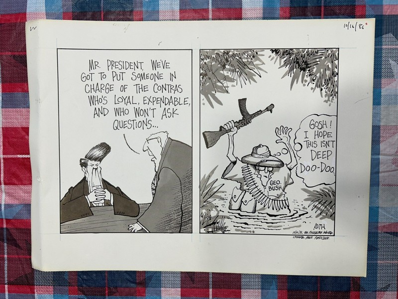Tony Auth Lithograph - Reagan/Bush Contras - Political Satire Pub. Oct 1986