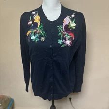 Boden embroidered sequined bird navy cardigan sweater, 10